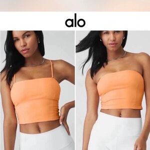 ALO Yoga Cantaloupe Alosoft Convertible Sunkissed Bandeau Longline Crop Top